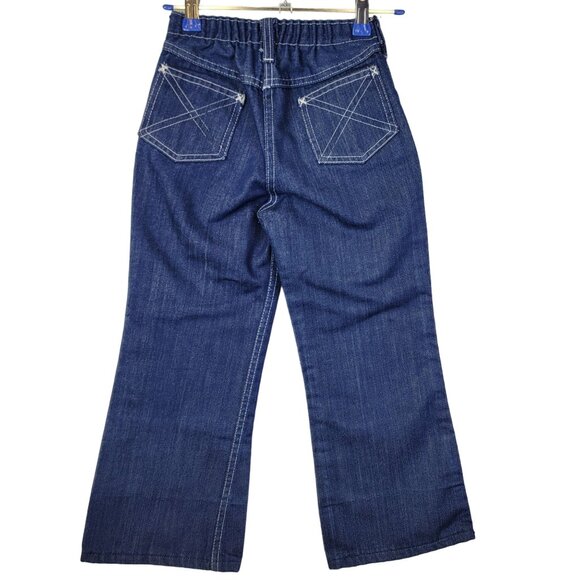 Sears Vintage 70s Flare Jeans Child 6X 21 Waist 20 Inseam Dark Wash Denim Retro - Picture 1 of 13